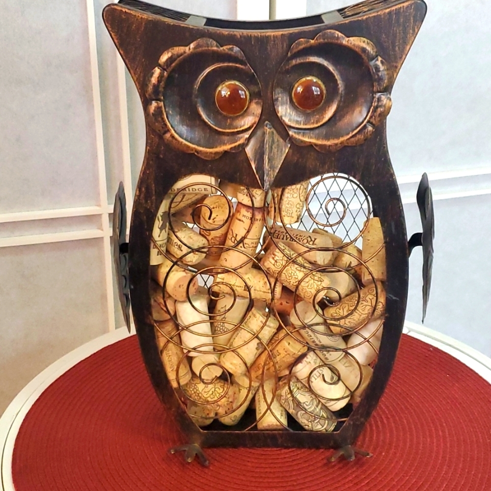 Vintage Metal Owl Cork Screw Holder